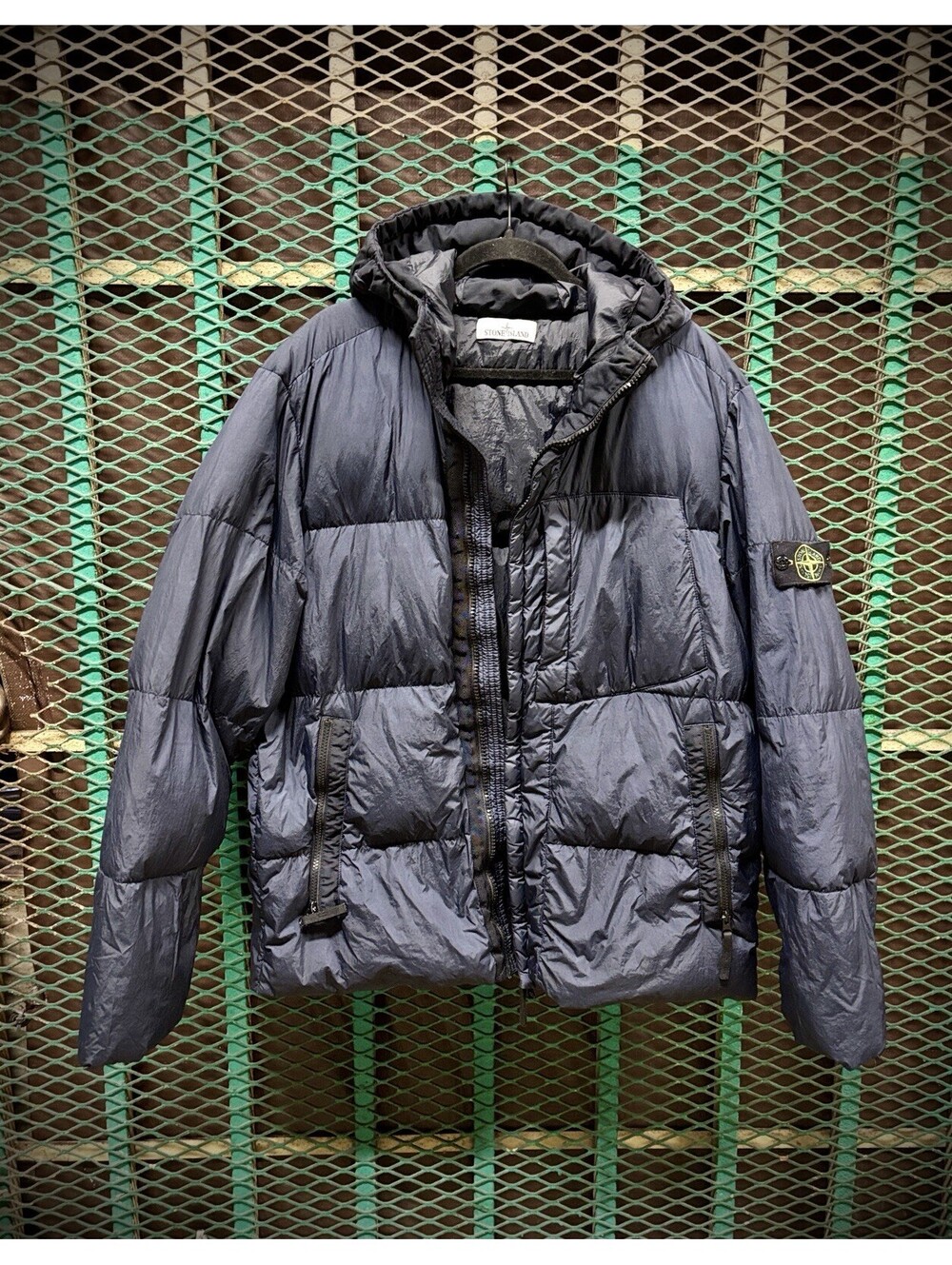 RARE Stone Island Garment Dyed Crinkle Reps NY Down Puffer Jacket Blue Coat 2XL